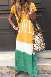 Color-Lump Patchwork Plus Size Maxi Dress